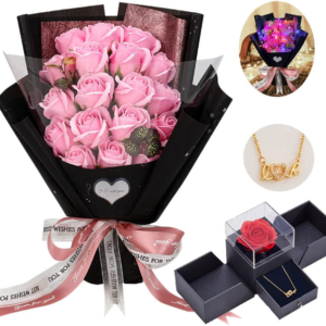 Stunning Preserved Pink Roses Bouquet with Love Necklace - Perfect Gift for Valentine's Day, Mother's Day, Birthdays, and Anniversaries!