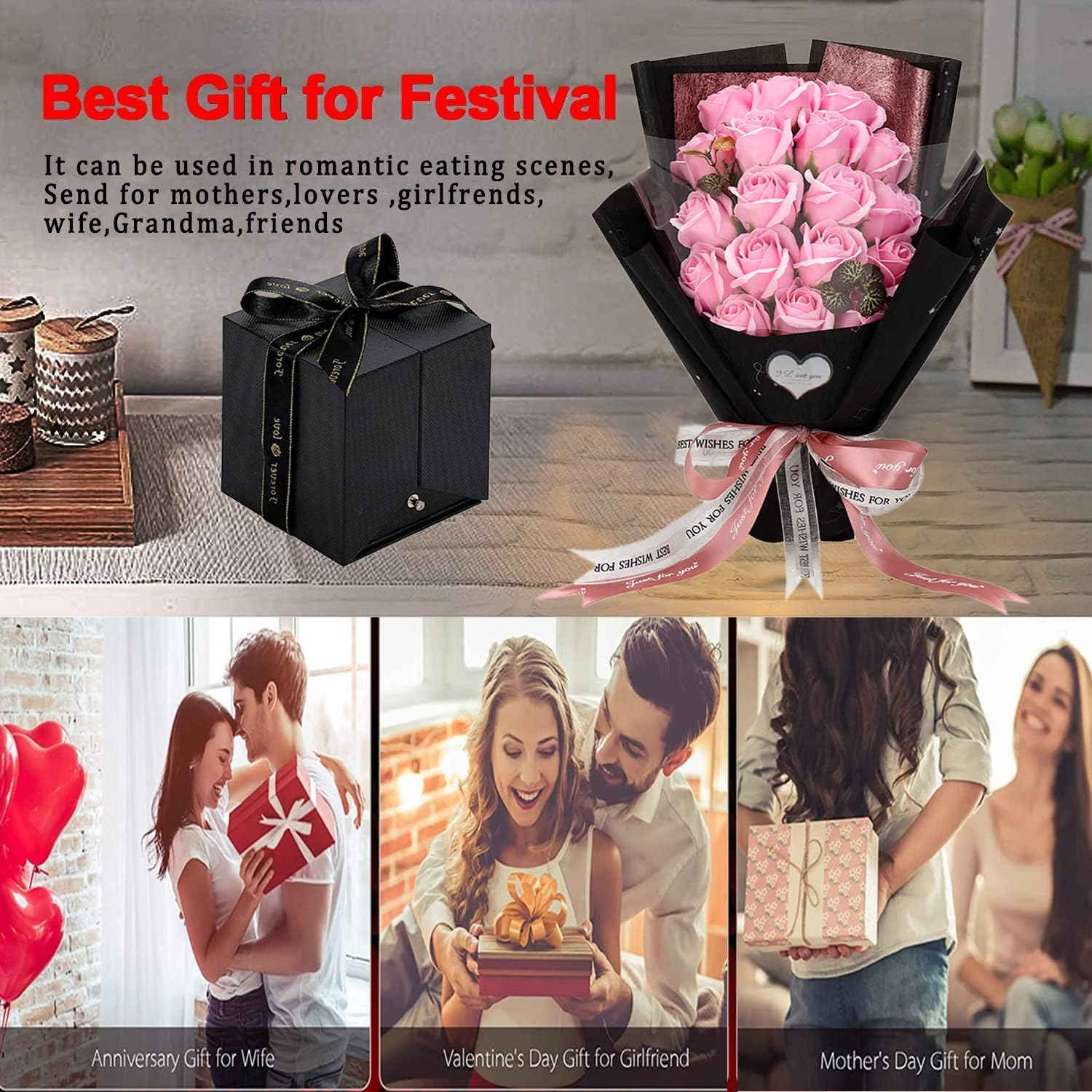 Stunning Preserved Pink Roses Bouquet with Love Necklace - Perfect Gift for Valentine's Day, Mother's Day, Birthdays, and Anniversaries! - Image 3