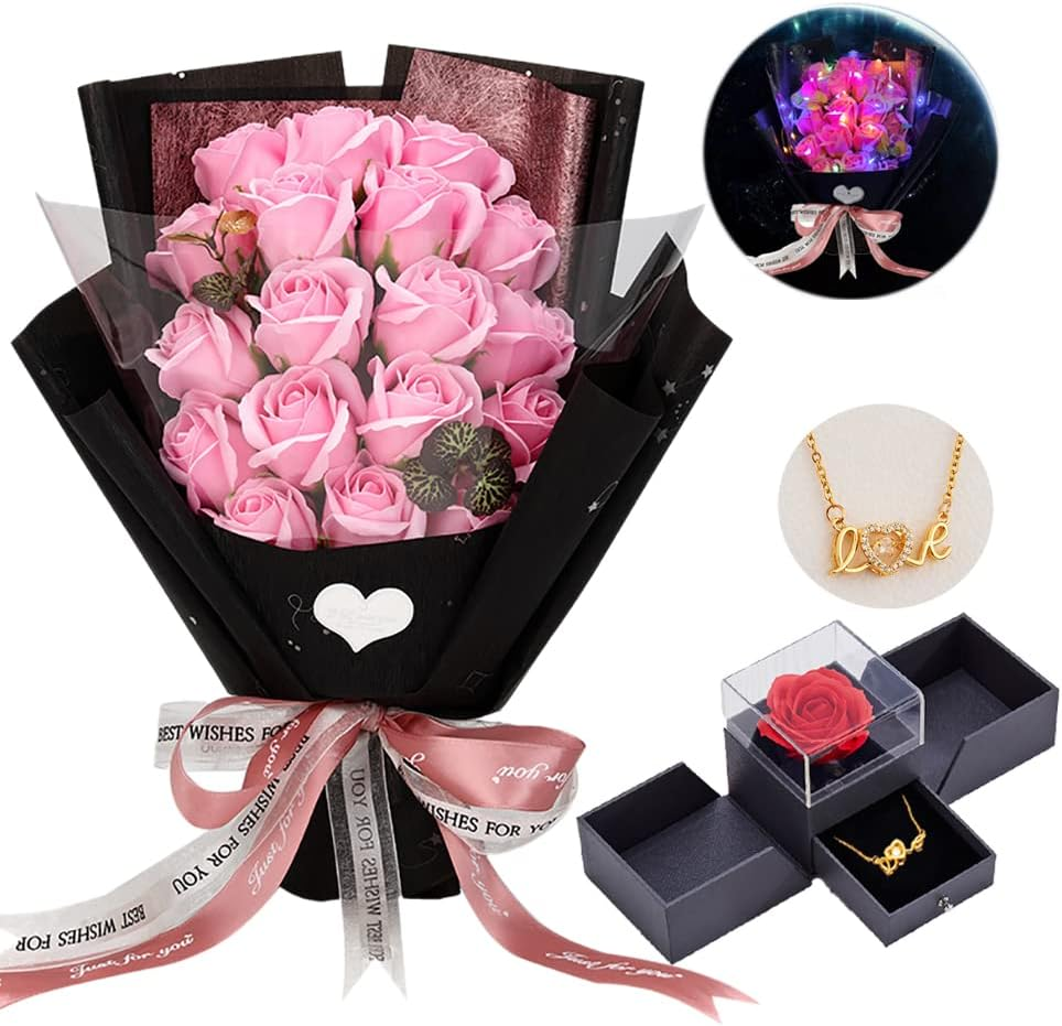 Stunning Preserved Pink Roses Bouquet with Love Necklace - Perfect Gift for Valentine's Day, Mother's Day, Birthdays, and Anniversaries! - Image 8