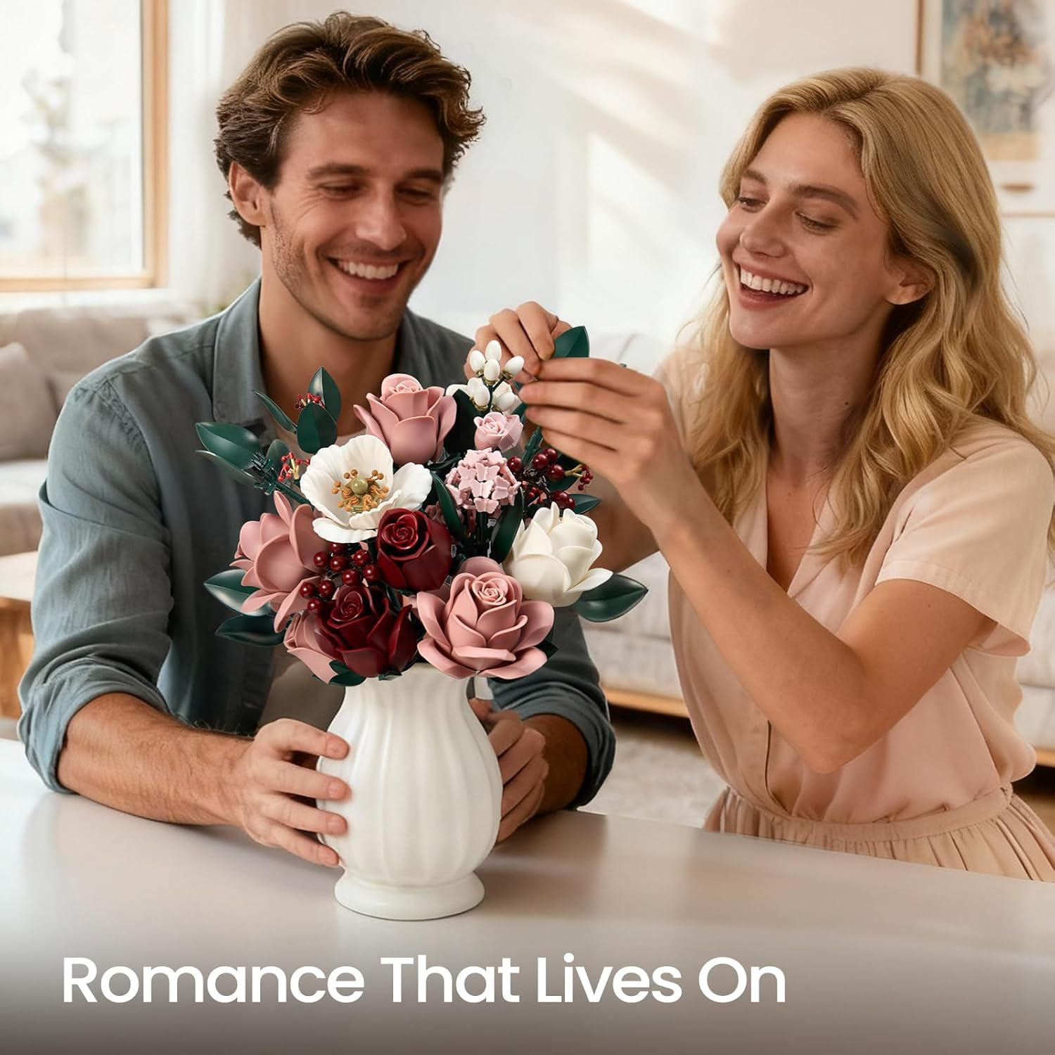 Stunning Pink Rose Bouquet Building Set - Perfect Gift for Valentine's Day, Weddings, Anniversaries, and More! Ideal Home Decor and Thoughtful Present for Any Occasion! - Image 5