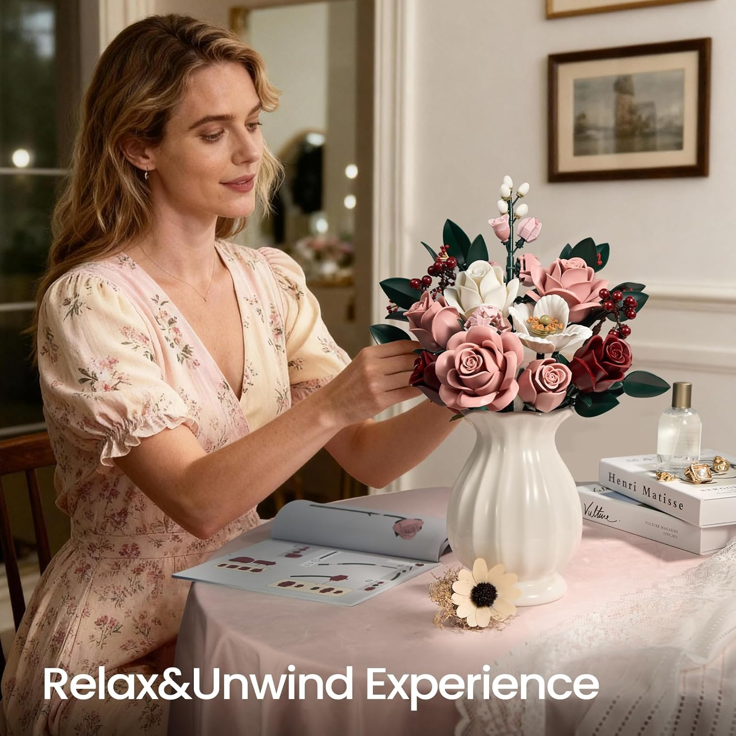 Stunning Pink Rose Bouquet Building Set - Perfect Gift for Valentine's Day, Weddings, Anniversaries, and More! Ideal Home Decor and Thoughtful Present for Any Occasion! - Image 3